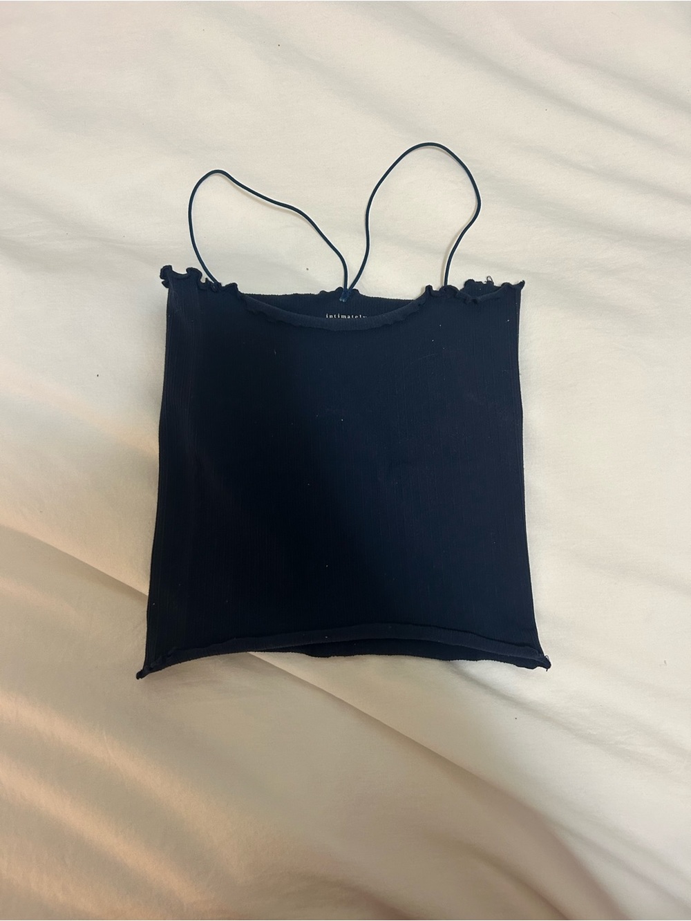 Free People Navy Ribbed Lettuce-Edge Cami